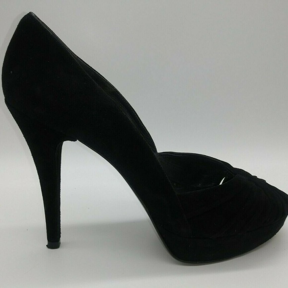 Stuart Weitzman Black Suede Peep Toe Stiletto High Heel Pumps Womens 10 Dress - Picture 1 of 9